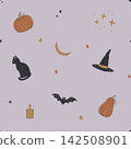 A seamless Halloween background in muted colors reminiscent of a moonlit night. 142508901