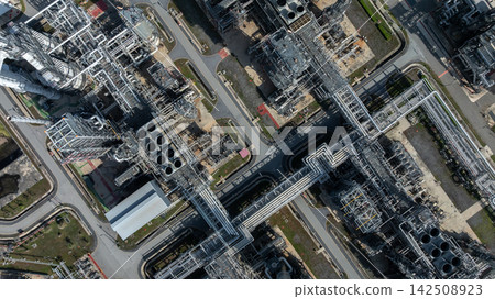 Aerial view oil refinery, Refinery plant, Refinery factory. Aerial view oil refinery, Refinery plant, Refinery factory. 142508923
