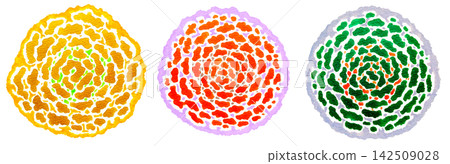 A set of three round flower illustrations reminiscent of traffic lights. A set of three round flower illustrations reminiscent of traffic lights. 142509028