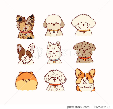 Cute dogs and puppies set in cartoon style Cute dogs and puppies set in cartoon style 142509322