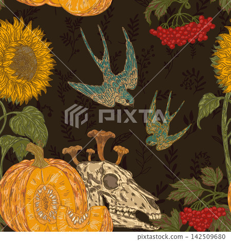 seamless pattern with pumpkins, ornamental pumpkins seamless pattern with pumpkins, ornamental pumpkins 142509680