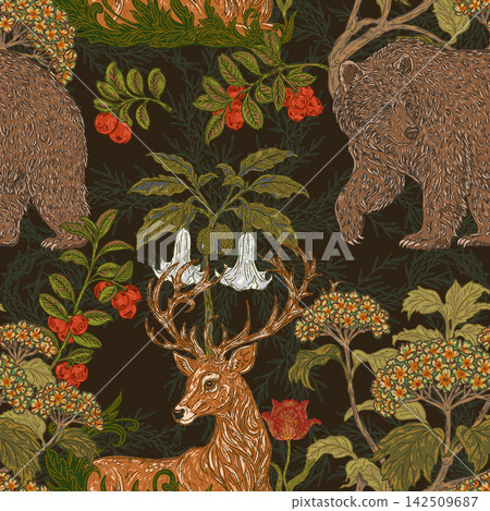 seamless pattern with deer antlers 142509687
