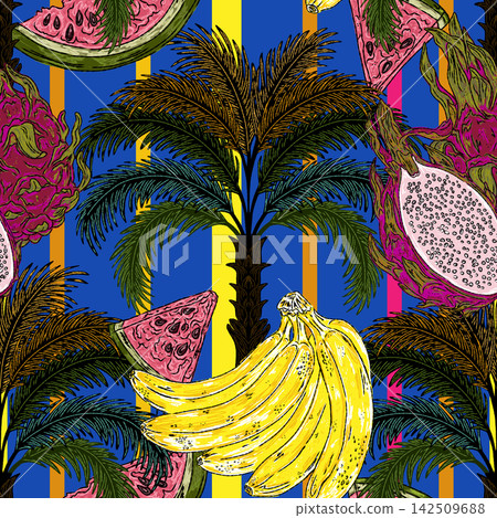 seamless pattern with tropical fruits 142509688