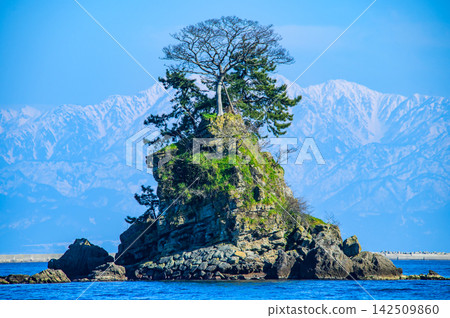 從富山灣的雨晴海岸可以欣賞到令人嘆為觀止的立山山脈景色。 142509860