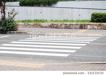 街景,有行人過街道和石牆。 街景,有行人過街道和石牆。 142510534