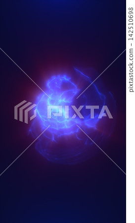 Glowing blue and purple plasma swirls around a bright central core, forming an abstract electric energy vortex in a dark atmospheric space. Glowing blue and purple plasma swirls around a bright central core, forming an abstract electric energy vortex in a dark atmospheric space. 142510698