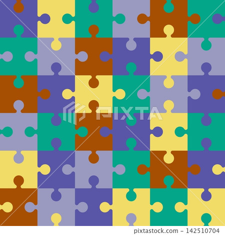 Colorful jigsaw puzzle vector seamless pattern. seamless template suitable for textiles, backgrounds, wallpapers, fabrics and fashion print. 142510704