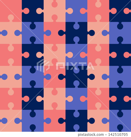 Jigsaw puzzles seamless pattern. Colorful puzzle grid vector illustration. Perfect for business card, book cover, textiles, wallpaper and backgrounds. Jigsaw puzzles seamless pattern. Colorful puzzle grid vector illustration. Perfect for business card, book cover, textiles, wallpaper and backgrounds. 142510705