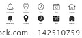 Flat and Line Notification, location, date, time, and address icon set 142510759