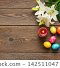 easter background with eggs and flowers 142511047