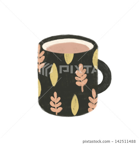 Cozy coffee mug fall vibe illustration dark academia moody earthy palette 142511488