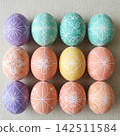 colorful easter eggs on black background 142511584