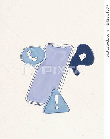 Digital communication alert concept illustration with surrounded telephone handset Digital communication alert concept illustration with surrounded telephone handset 142511677