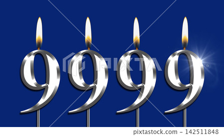 Number 9999 silver color on blue background, with flames representing birthdays, total followers, anniversaries Number 9999 silver color on blue background, with flames representing birthdays, total followers, anniversaries 142511848