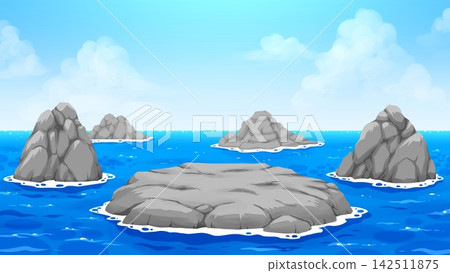 以大海為背景的圖片，展現了藍色的海洋和岩礁。 142511875