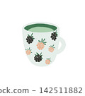 Cozy matcha green tea mug forest berry pattern pencil cute illustration 142511882