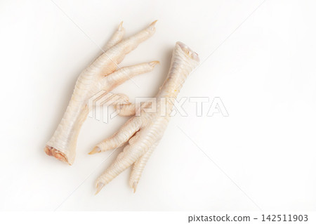 Chicken feet on white background Chicken feet on white background 142511903
