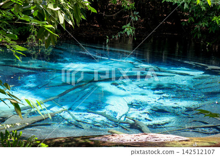 Crystal Clear Turquoise Blue Spring Water in Tropical Forest, Thailand Crystal Clear Turquoise Blue Spring Water in Tropical Forest, Thailand 142512107