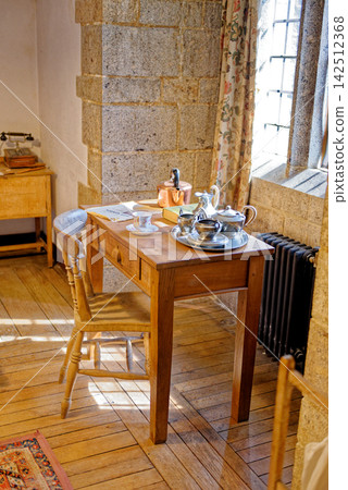 Vintage Writing Desk with Silver Tea Service by Castle Window Vintage Writing Desk with Silver Tea Service by Castle Window 142512368