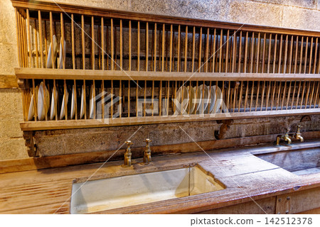 Traditional Wooden Plate Rack and Scullery Sinks in Castle Traditional Wooden Plate Rack and Scullery Sinks in Castle 142512378