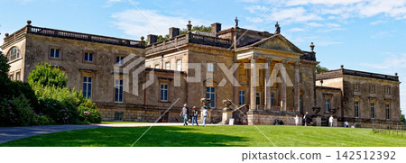Front Facade of Palladian Style Stourhead House with Visitors on Lawn Front Facade of Palladian Style Stourhead House with Visitors on Lawn 142512392