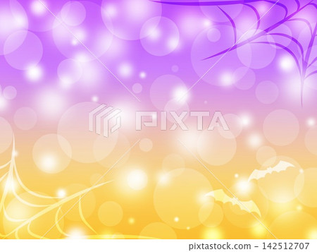 A sparkly Halloween-colored background illustration (horizontal): spiderwebs, bats, light, bokeh. 142512707