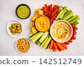 Various hummus dips, healthy and vegan snack 142512749