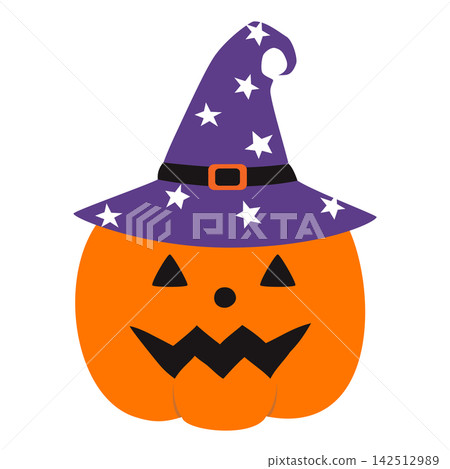 cute Halloween pumpkin wearing a witch's hat cute Halloween pumpkin wearing a witch's hat 142512989