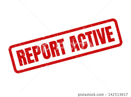 Red grunge rubber stamp mark displaying the phrase REPORT ACTIVE signifying current ongoing status 142513617