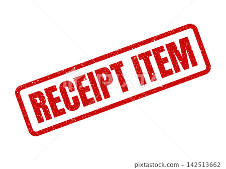 Red grunge rubber stamp mark with RECEIPT ITEM text, angled on a surface, signifying a registered document Red grunge rubber stamp mark with RECEIPT ITEM text, angled on a surface, signifying a registered document 142513662