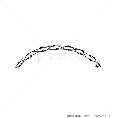 Barbed wire curve, black line art thorny fence arch, simple border icon. Vintage sketch wire braid isolated, warning danger mark. Barbed wire curve deco Barbed wire curve, black line art thorny fence arch, simple border icon. Vintage sketch wire braid isolated, warning danger mark. Barbed wire curve deco 142514395