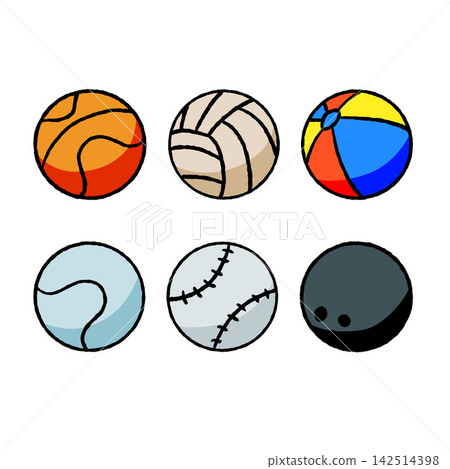 Sport balls set including basketball volleyball and beach ball. Cartoon collection of baseball tennis and bowling equipment isolated on white. Sport balls set including basketball volleyball and beach ball. Cartoon collection of baseball tennis and bowling equipment isolated on white. 142514398