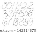 Hand drawn arrow doodle numbers collection set with pointing ends isolated on white background, digital numeral figure, vector stock illustration 142514675