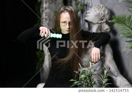 Expressive black and white model photograph with natural elements Expressive black and white model photograph with natural elements 142514755