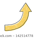 Off-print style curved arrow icon, hand-drawn line art, color misalignment, pop, colorful. 142514778