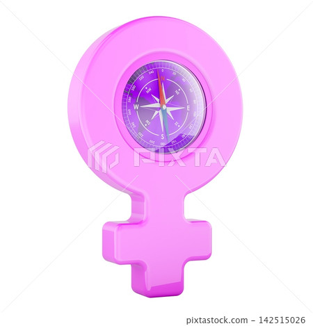 Female symbol with compass, women direction and life guidance concept. 3D rendering Female symbol with compass, women direction and life guidance concept. 3D rendering 142515026