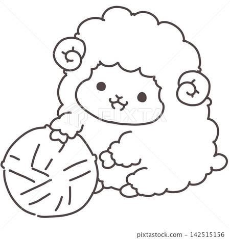 綿羊玩毛線球的線條畫-羊年新年著色頁 綿羊玩毛線球的線條畫-羊年新年著色頁 142515156