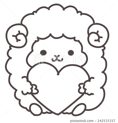 Line drawing of a sheep holding a heart - New Year's coloring page for the Year of the Sheep Line drawing of a sheep holding a heart - New Year's coloring page for the Year of the Sheep 142515157