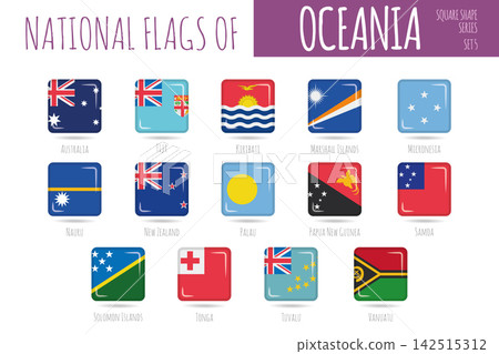 Set of 14 square shaped flags of the countries of Oceania. Icon set Vector Illustration. Set of 14 square shaped flags of the countries of Oceania. Icon set Vector Illustration. 142515312