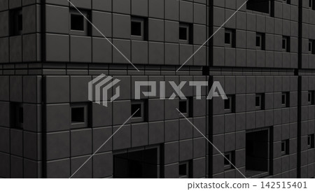 Dark Geometric Wall Panels with Dramatic Depth and Texture 3d render. Dark Geometric Wall Panels with Dramatic Depth and Texture 3d render. 142515401