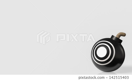 Black Bomb with Bullseye Target and Copy Space on Light Background 3d render. Black Bomb with Bullseye Target and Copy Space on Light Background 3d render. 142515403