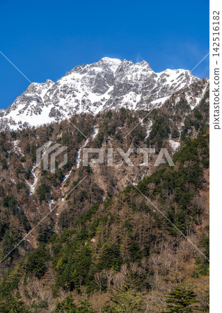 上高地,從梓川左岸仰望前穗高公;在初夏雪季攀登北阿爾卑斯山的北穗高公。 上高地,從梓川左岸仰望前穗高公;在初夏雪季攀登北阿爾卑斯山的北穗高公。 142516182