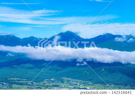 A view of the Matsumoto Plain and Azumino City in summer from Mt. Nagamine [Nagano Prefecture] 142516841
