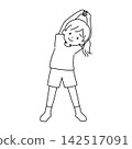 A line drawing illustration of a girl stretching her arms. 142517091