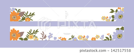 Natural botanical card and banner template set featuring flowers and leaves 142517558
