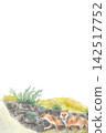 Autumn background material featuring a watercolor illustration of a fox walking through the fields and mountains. 142517752