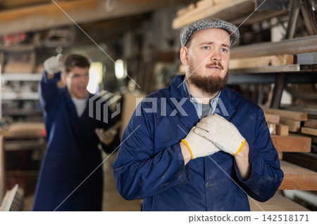 Owner of furniture factory yells at a guilty worker and throws him out of work Owner of furniture factory yells at a guilty worker and throws him out of work 142518171