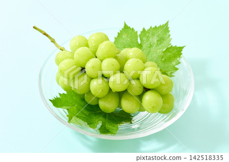 Shine Muscat grapes served on a glass plate Shine Muscat grapes served on a glass plate 142518335
