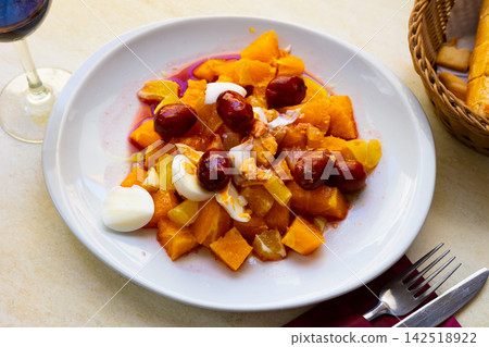 Fresh salad with orange, egg and olives Fresh salad with orange, egg and olives 142518922