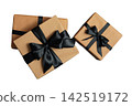 Black Friday. Beautifully wrapped packages with elegant black bows are arranged thoughtfully, PNG 142519172